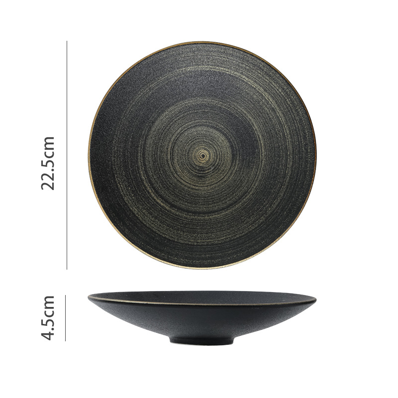 Cuencos de cerámica pintados a mano de arena negra, platos de cerámica, platos de ensalada, platos de pescado hervido, platos