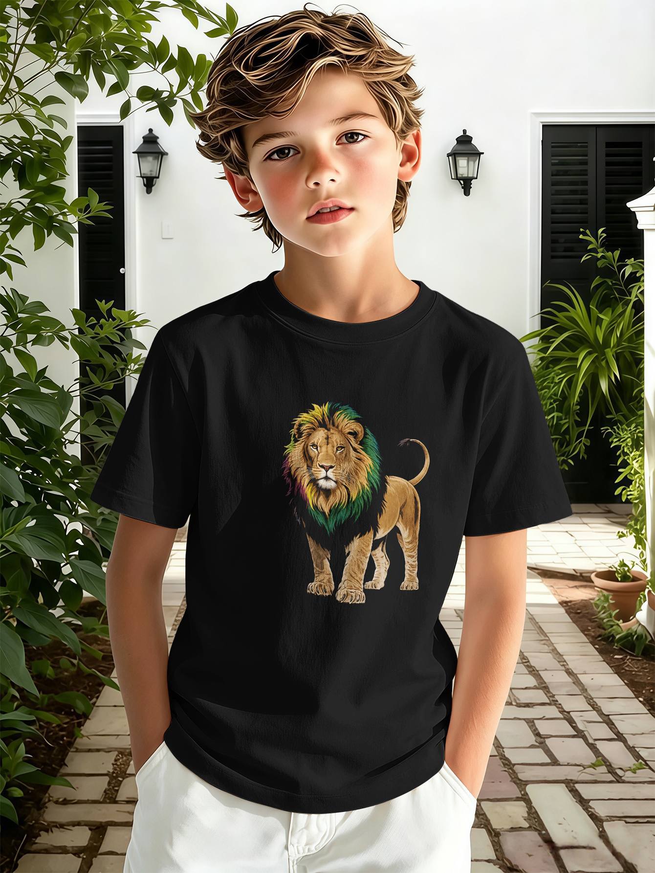 T-shirt pour garçon avec imprimé texte 3d haut décontracté rose_voghion.com