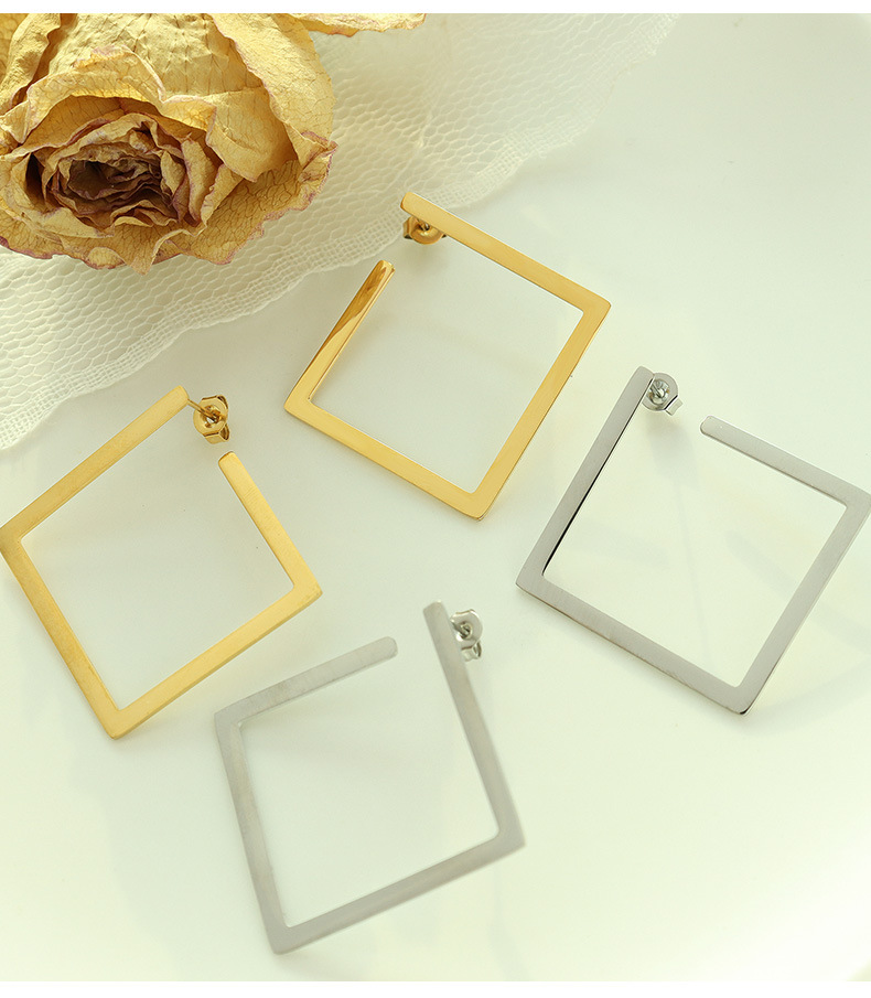 simple geometric square plain titanium steel earrings wholesale