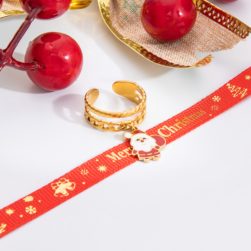 6g Weight 0.03µm-0.05µm Gold Plating Thickness PVD Coated Gold Plating Process Real Gold Plated Plating Material Charm Rings, Open Rings Classification One Size Ring Size 1 Piece Quantity PVD Coated Real Gold Plated Santa Claus Christmas Socks 304 Stainless Steel Cute Modern Style Classic Style Waterproof Non Tarnish Charm Rings Open Rings