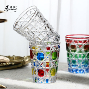 Vintage Relief Couple's Transparent Rattan Crystal Cup Wine Cup Water Cup Glass Juice Cup High Color Value
