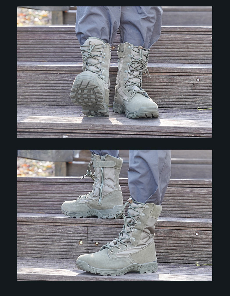 High-top combat boots Green desert boots Brown boots Light combat boots Training boots_voghion.com