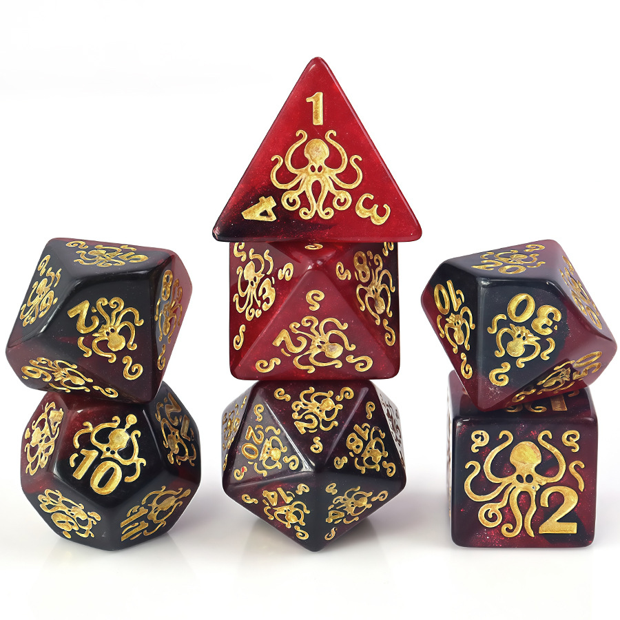 Directly supplied by the manufacturer: 18mm octopus pattern dice, multi-sided dice, seven-piece set for board games, DND dice, acrylic dice