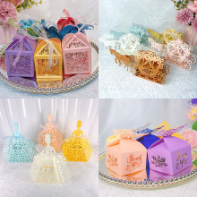 亚马逊镂空喜糖盒带丝带糖果盒欧式创意婚礼节日派对装饰包装盒