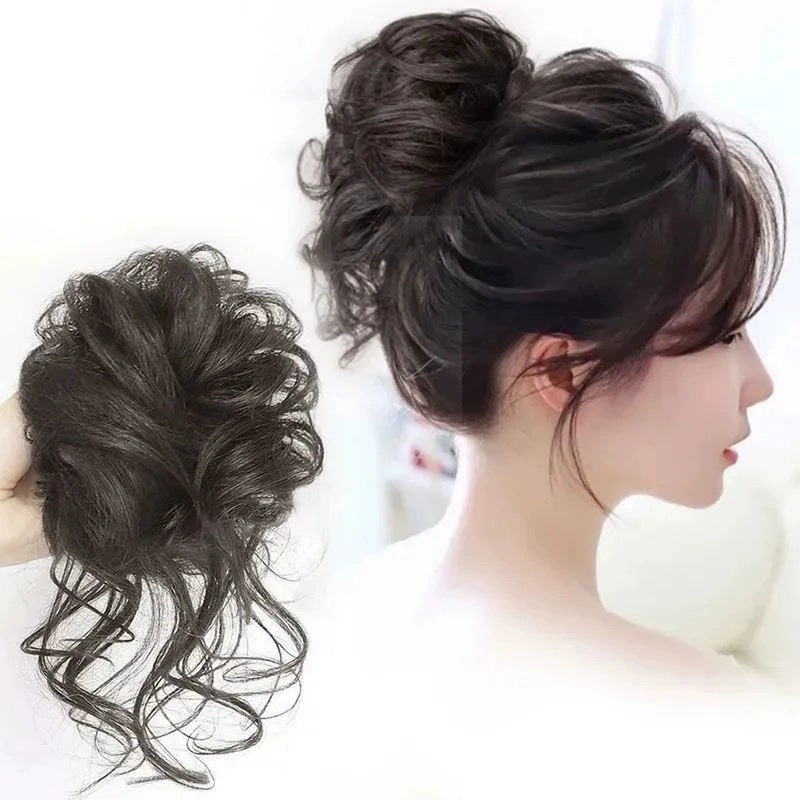 Lazy Wind Grab Clip Flower Bud Ball Head Women's Natural Fluffy Long Whiskers Hair Pack Wig Set Ponytail Wig Ring Hairpin
