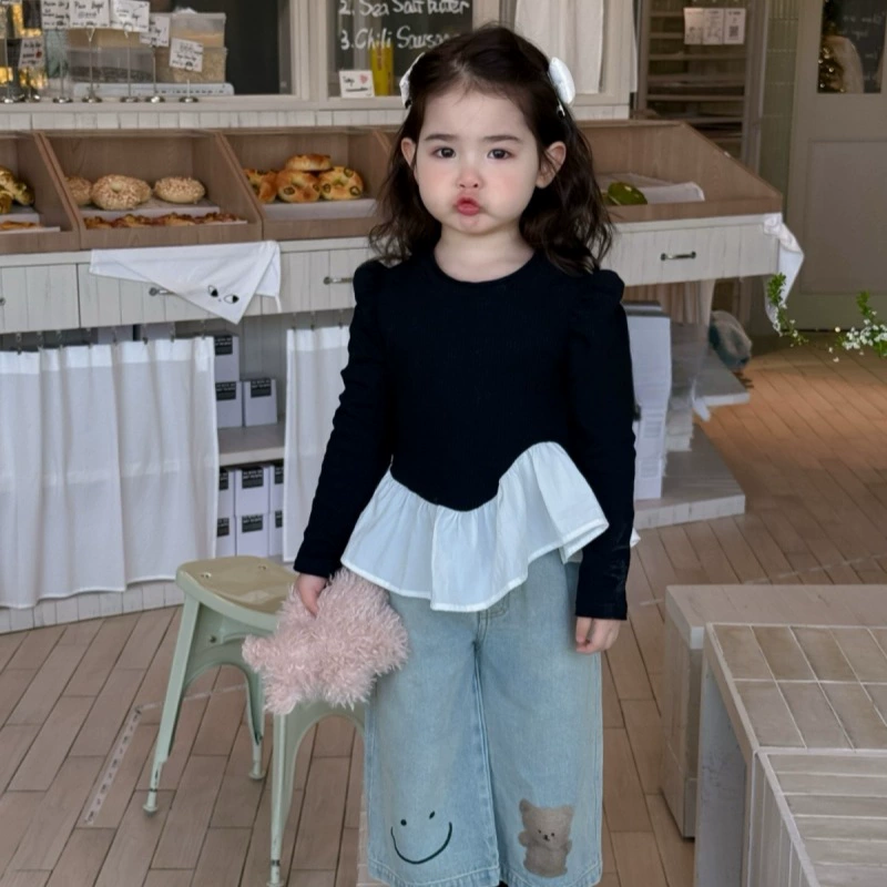 Spring T-shirt, jeans, children's clothing, trend of season, Korean style, western style, with little bears