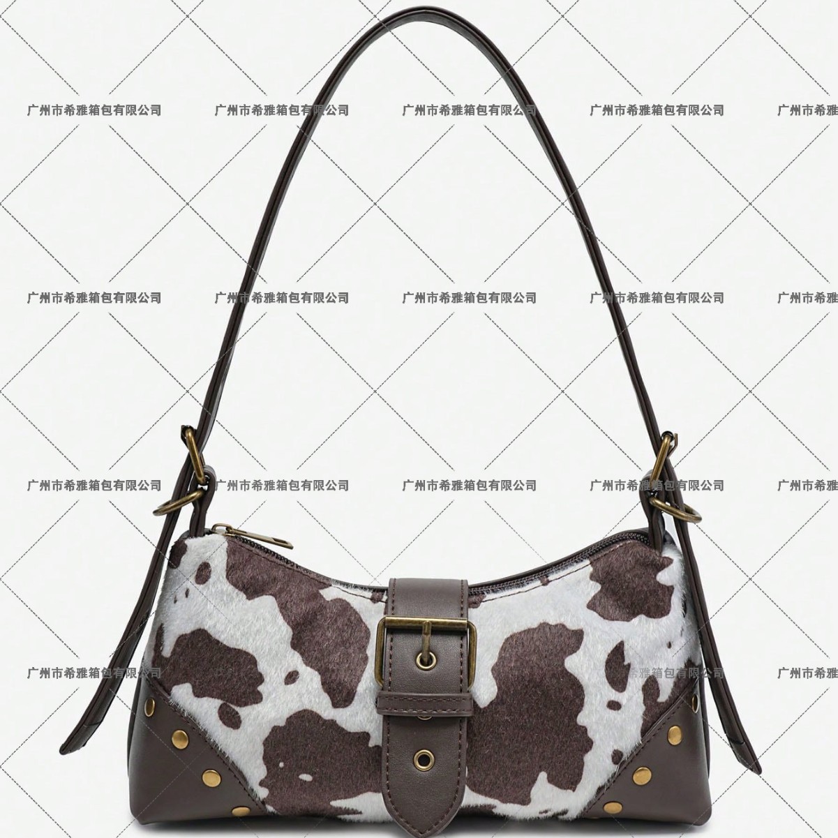 Women’s Vintage Maillard Distressed PU Leather Biker Baguette Underarm Shoulder Bag with Stud and Pin Buckle Detail - Thumbnail 4
