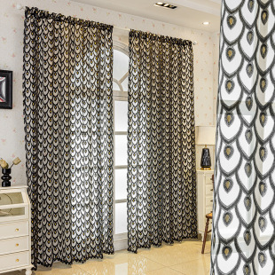 Gold silk jacquard American gauze curtain black foreign trade finished window screen living room bedroom AliExpress Southeast Asia transparent curtain