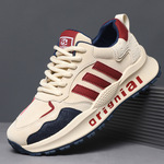 男鞋冬季透气2024新款软底真皮运动休闲鞋男复古三道杠厚底老爹鞋