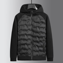 2025年冬季新款男青年潮胖连帽拼接薄棉衣时尚保暖棉衣外套