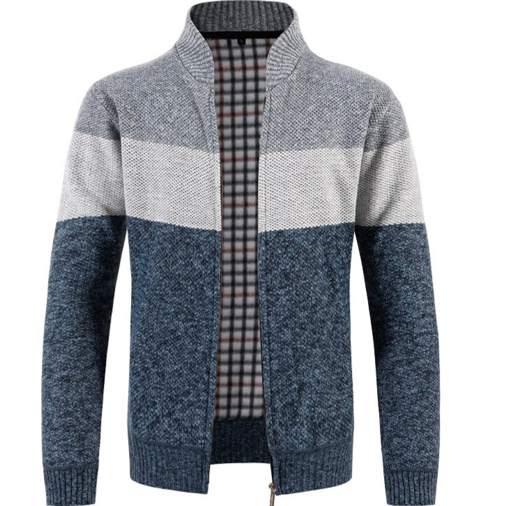 2024 autumn and winter fashion stand collar sweater sweater coat Korean color matching full zipper jacket men's top open 2024 autumn and winter fashion stand collar sweater sweater coat Korean color matching full zipper jacket men's top open