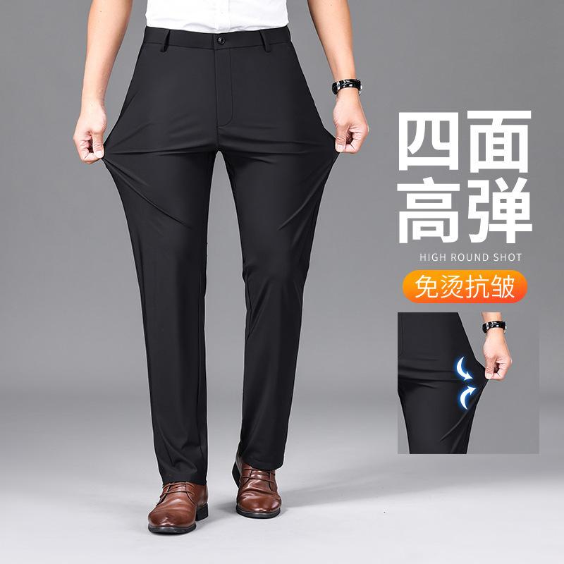 Comercio exterior al por mayor pantalones elásticos de cuatro lados para hombres pantalones casuales bordados para hombres otoño e invierno gruesos rectos sueltos negocios antiarrugas oeste image 3