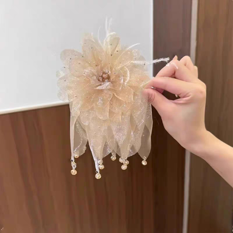 スタードリームガーゼスカートクリップ 2025 新しいヘアクリップ後頭部の髪のボリュームを示すフェザーペンダントファッショナブルで多用途なサメクリップ|undefined