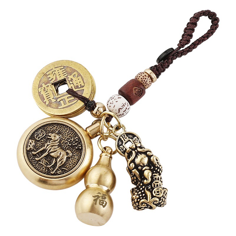Tiktok doce Zodiaco latón puro palillos llavero colgante puede contener cinabrio cinco emperador dinero adornos al por mayor