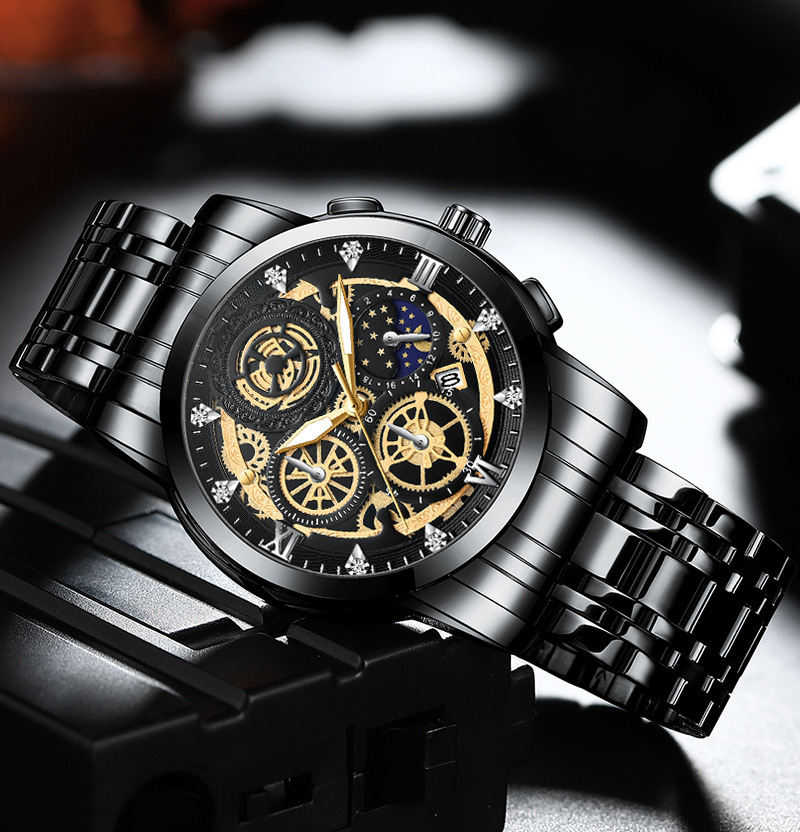 Jahr Sonne Mond Stern Herrenuhr Hohlkalender Tourbillon Quarz wasserdichte Uhr Herrenuhr_voghion.com