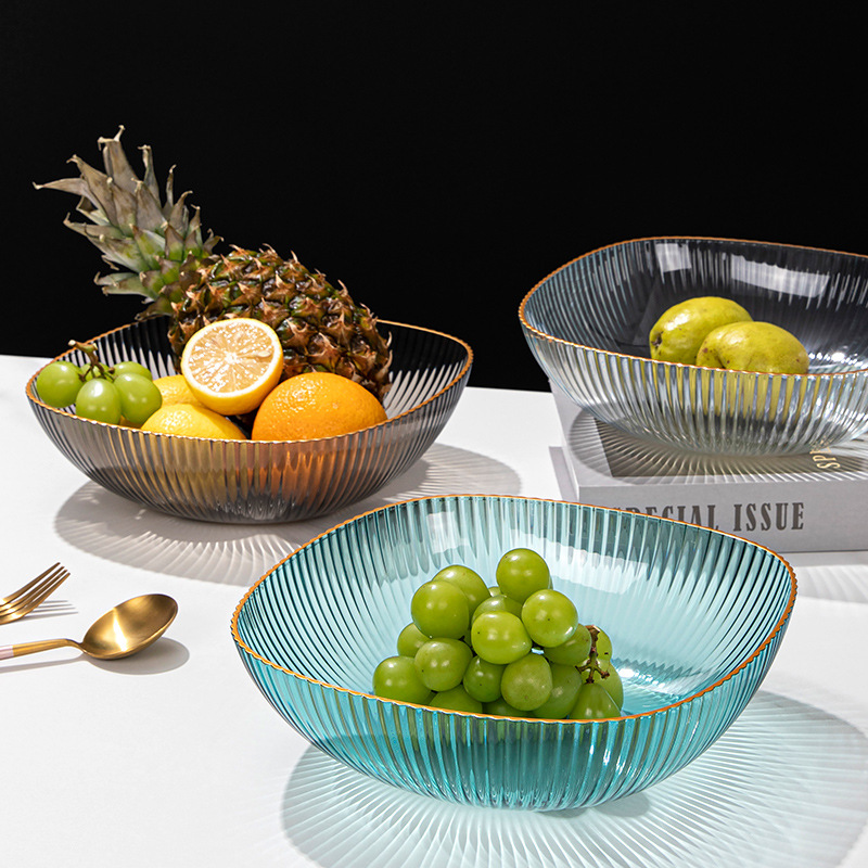 Sala de estar, mesa de centro para el hogar, simple, ligero, lujoso, plato de frutas de alto valor, borde dorado, almacenamiento de bocadillos gruesos, frutas y verduras al por mayor