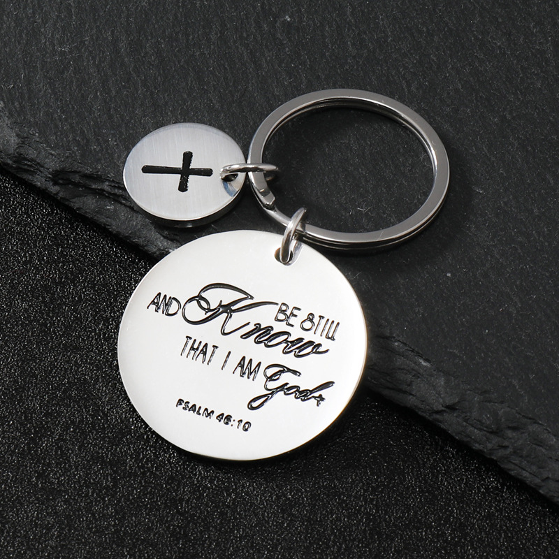 Accessori pendenti circolari, corrosione del testo, gioielli in titanio rivestiti di olio, portachiavi in acciaio inossidabile a croce_voghion.com