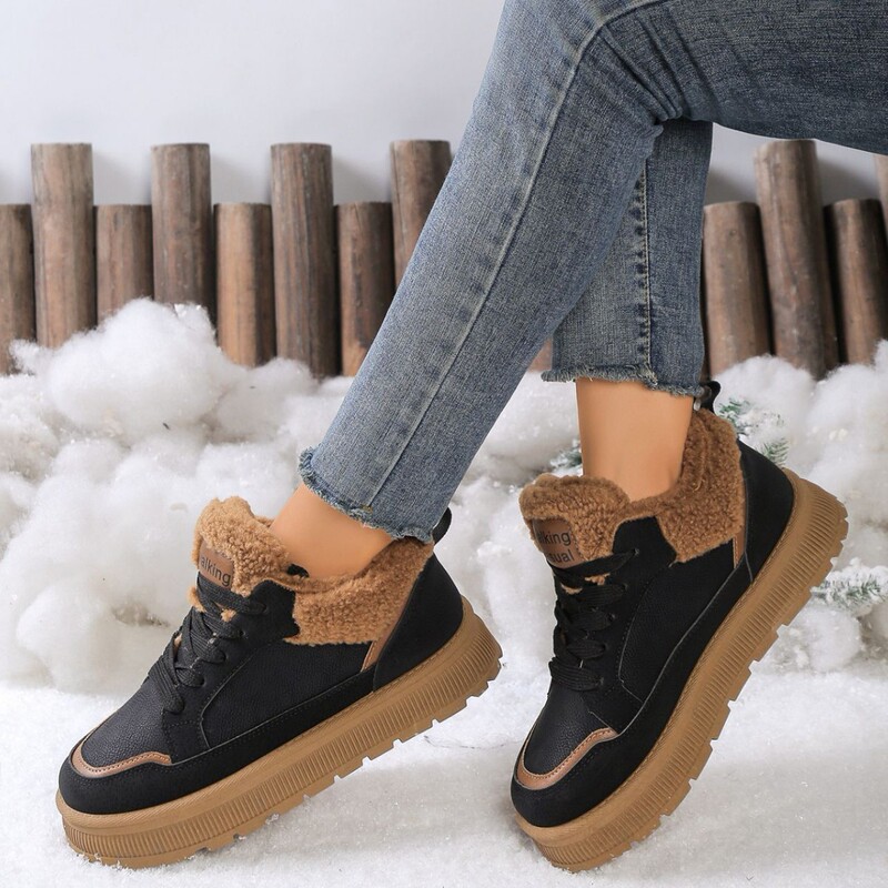 Winter fleece-lined high-top cotton shoes for women, thick-soled platform casual sneakers, warm, non-slip, height-increasing dad shoes wholesale Winter fleece-lined high-top cotton shoes for women, thick-soled platform casual sneakers, warm, non-slip, height-increasing dad shoes wholesale