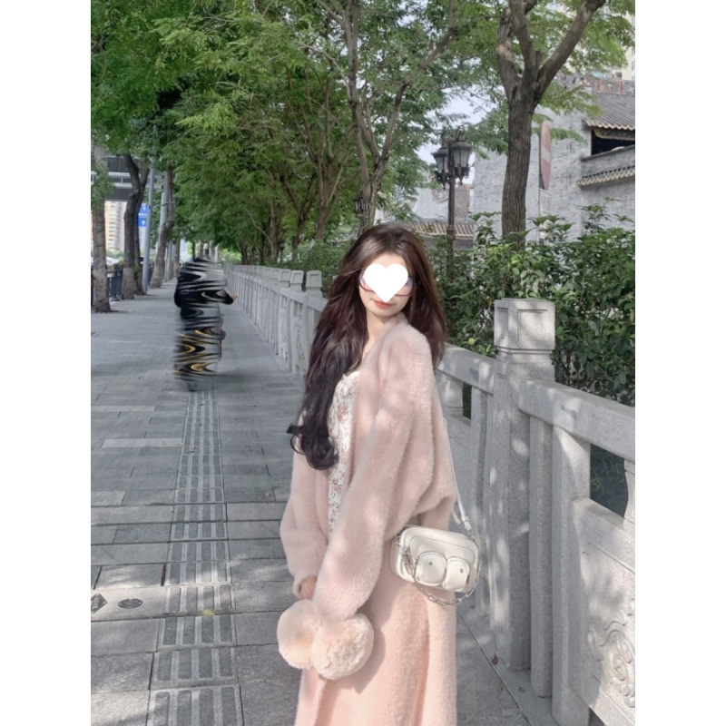 水貂绒长款毛衣开衫女秋冬慵懒风宽松高级感春秋中长款温柔外套厚|undefined