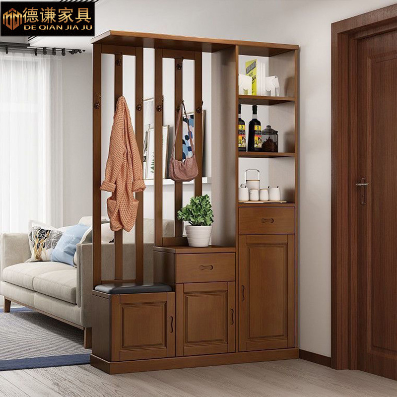 Solid Wood Entrance Cabinet Coat Rack Shoe Cabinet Integrated Combination Room Cabinet Entrance Hall Living Room Partition Cabinet Storage Single-sided Screen