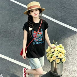 女童韩版水果印花短袖T恤牛仔裤两件套2026儿童夏季百搭洋气夏装