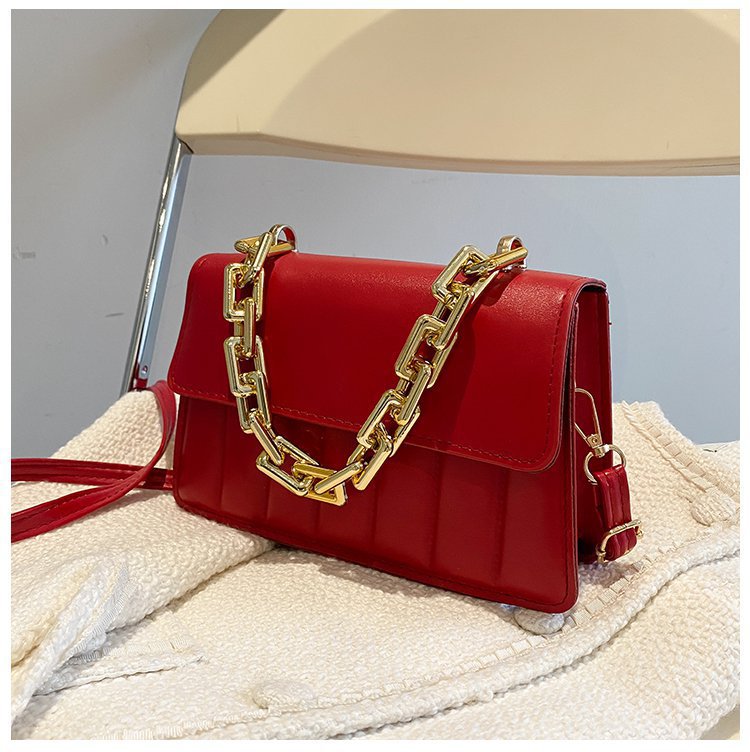 Women's Small Summer Pu Leather Stripe Solid Color Vintage Style Chain Square Flip Cover Handbag display picture 5