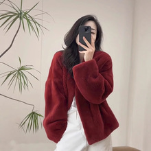 网红同款休闲时尚春秋季2025年毛茸茸加厚甜酷红色外套穿搭女装