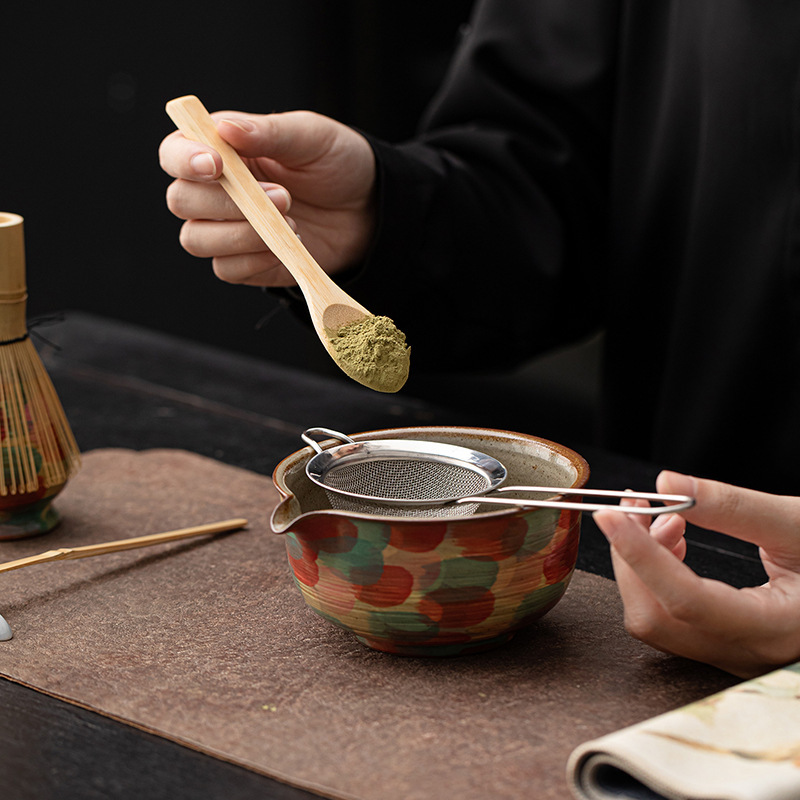 莫奈风手绘陶瓷抹茶八件套宋代点茶打茶工具茶碗茶筅百本立过滤网|undefined