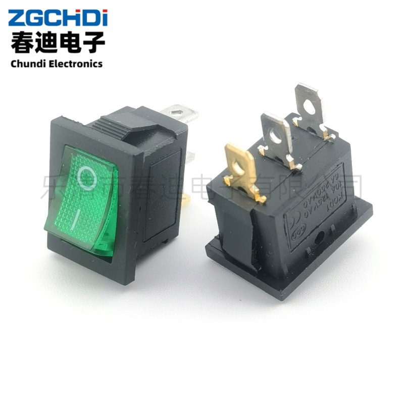 KCD1 3脚绿色带灯开关 15*21mm 3脚2档带灯翘板开关 带灯船型开关
