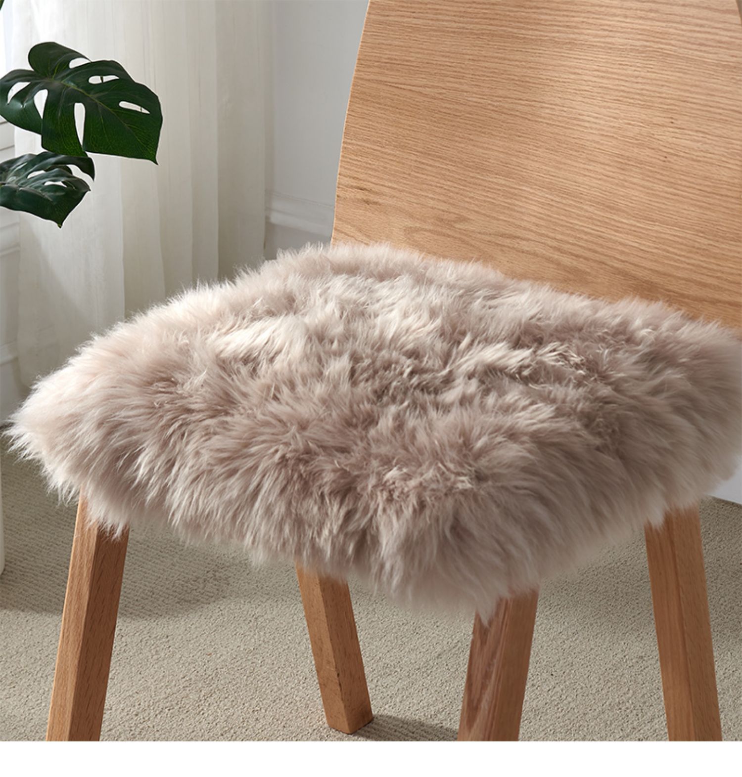 Aozun Pure Wool Chair Cushion, Thickened Plush Seat Cushion, Simple and Warm Sofa Chair Pad, Wool Pad, Genuine Sheepskin Cushion