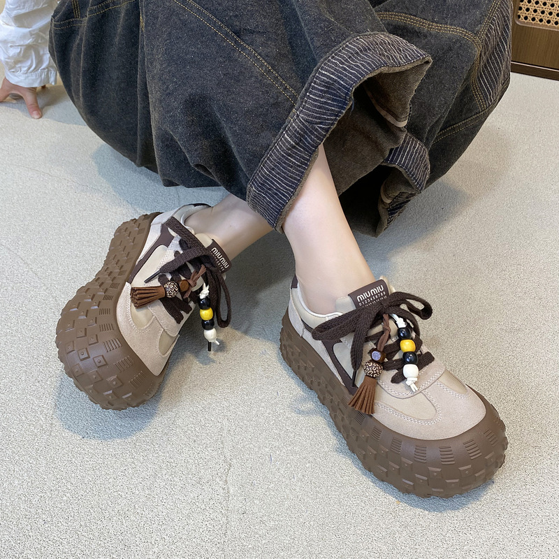 推荐榴莲底女款老爹鞋真皮运动休闲鞋2025秋季新款串珠运动休闲鞋|undefined