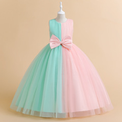 速賣通歐美女童禮服裙網紗蓬蓬公主拼色兒童禮服裙女童走秀演出服