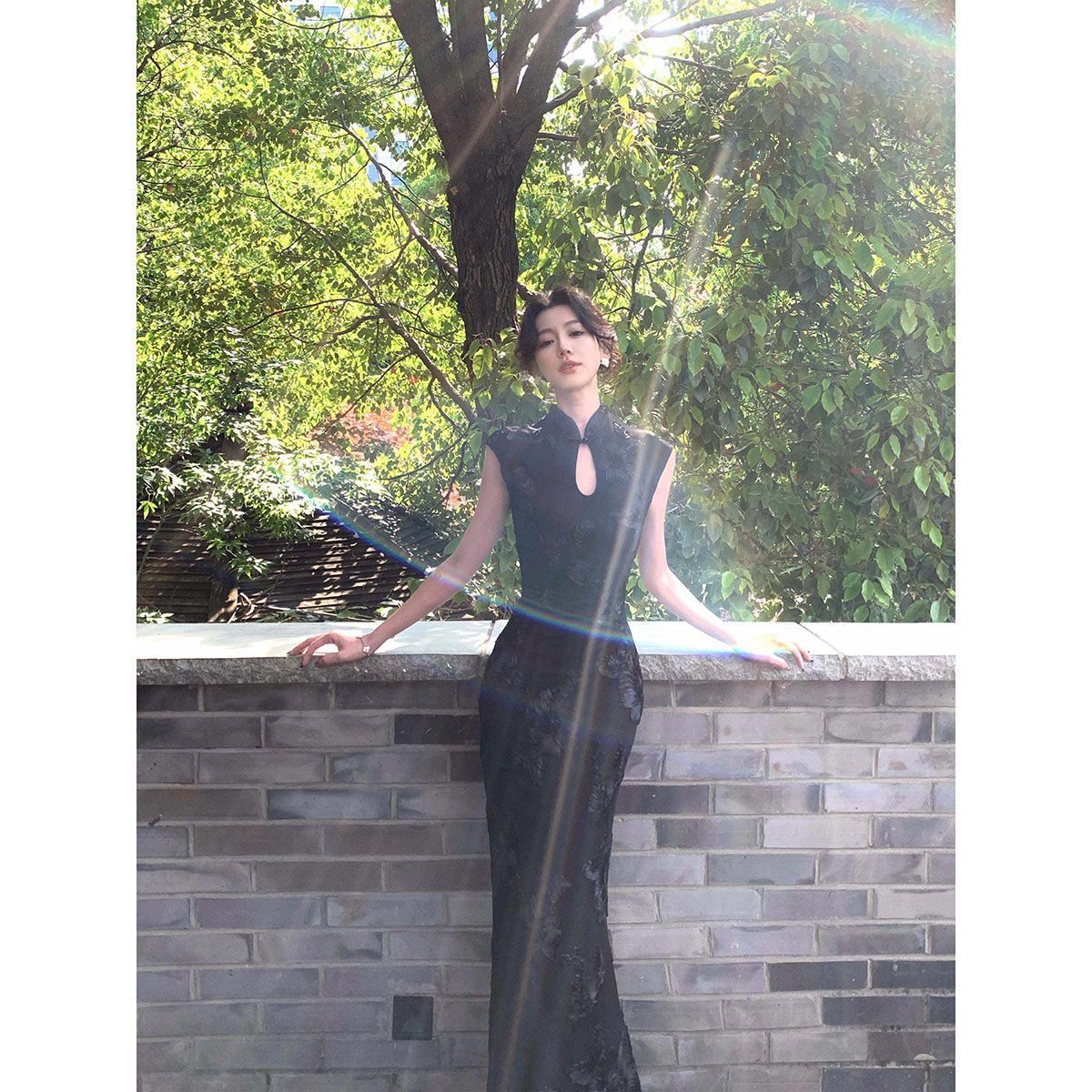 2026 New Chinese-Style Black Heavy-Duty Cheongsam Dress for Women, National Style Stand Collar, Waist-Cinching, Fishtail, Bodycon Dress, New Summer Model