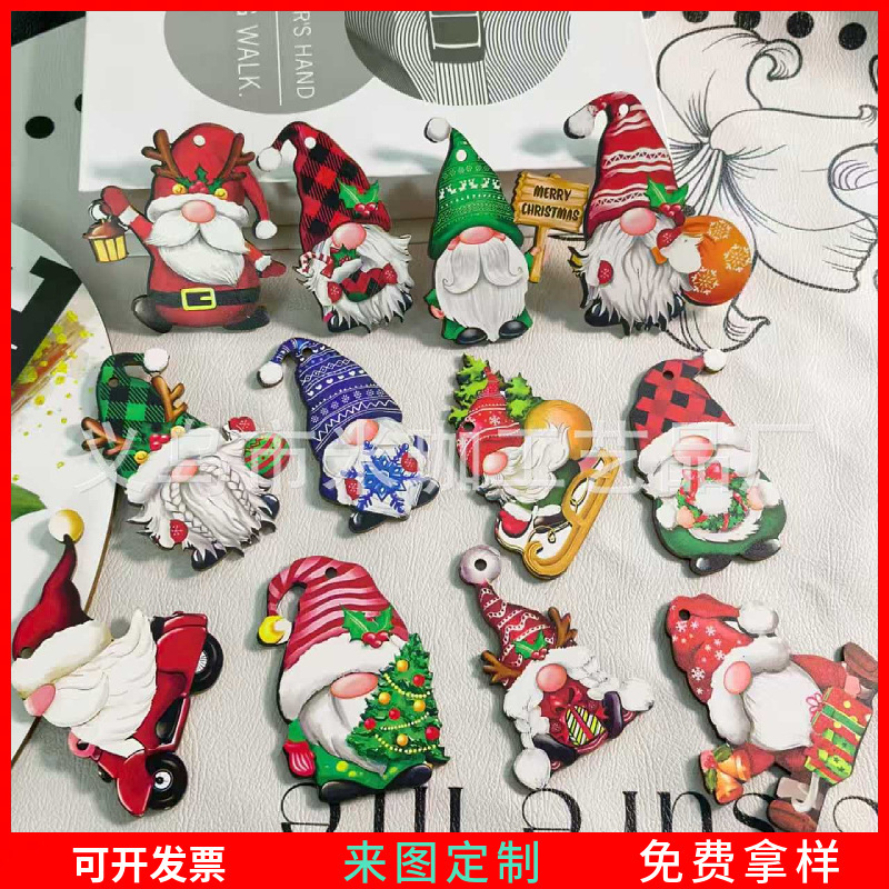 现货24件圣诞节小矮人木制挂饰品圣诞树装饰圣诞老人娃娃木制挂饰|undefined