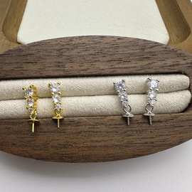 新款s925纯银耳环女简约时尚珍珠空托耳钉diy饰品配件厂家批发