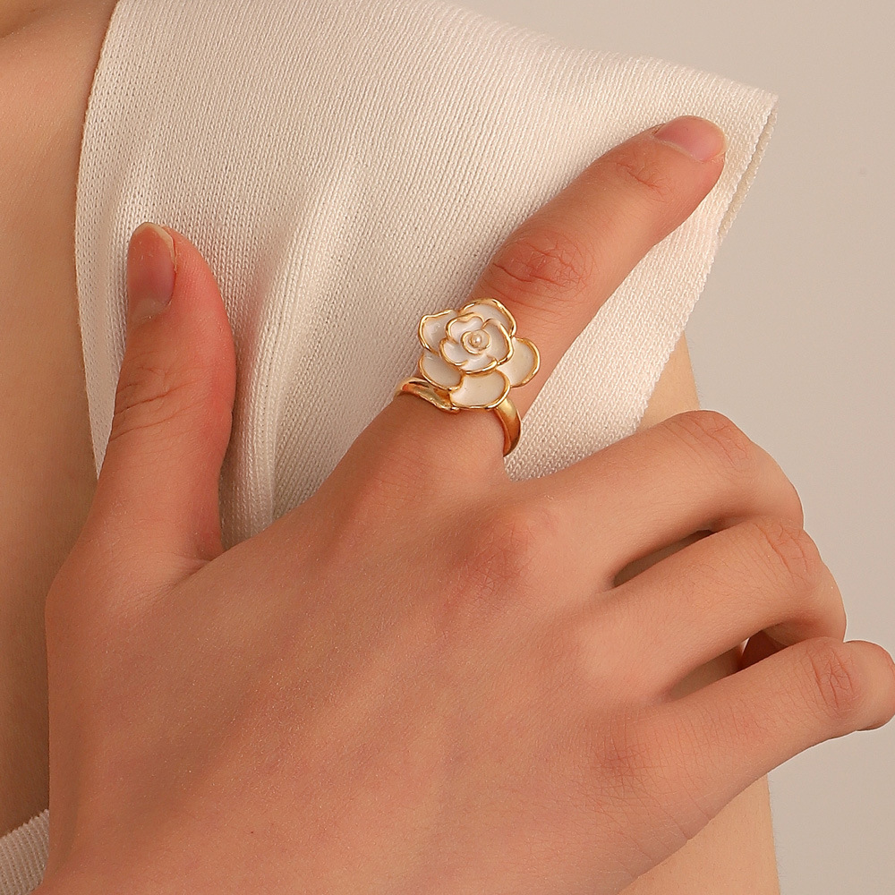 New French White Camellia Open Index Finger Ring Female display picture 2