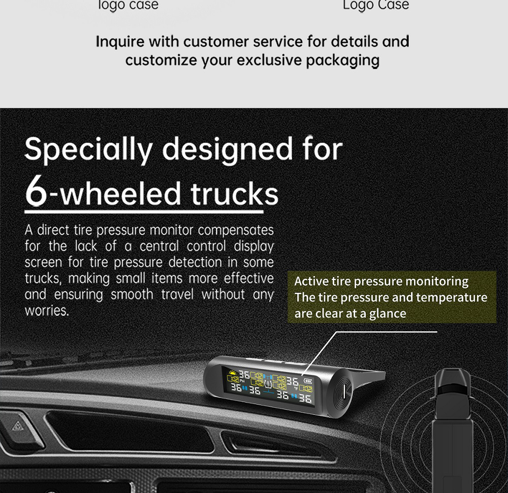 Ty01-6 Wheel-Mounted Tire Pressure Detector Solar-Powered Tire Pressure Monitoring High-Precision Wireless Rv Tire Pressure Tpms