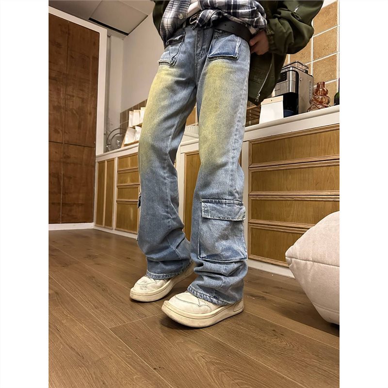 New 2023 American Niche Design High Street Ins Trendy Brand Multi-Pocket Straight Loose Wide Leg Casual Jeans