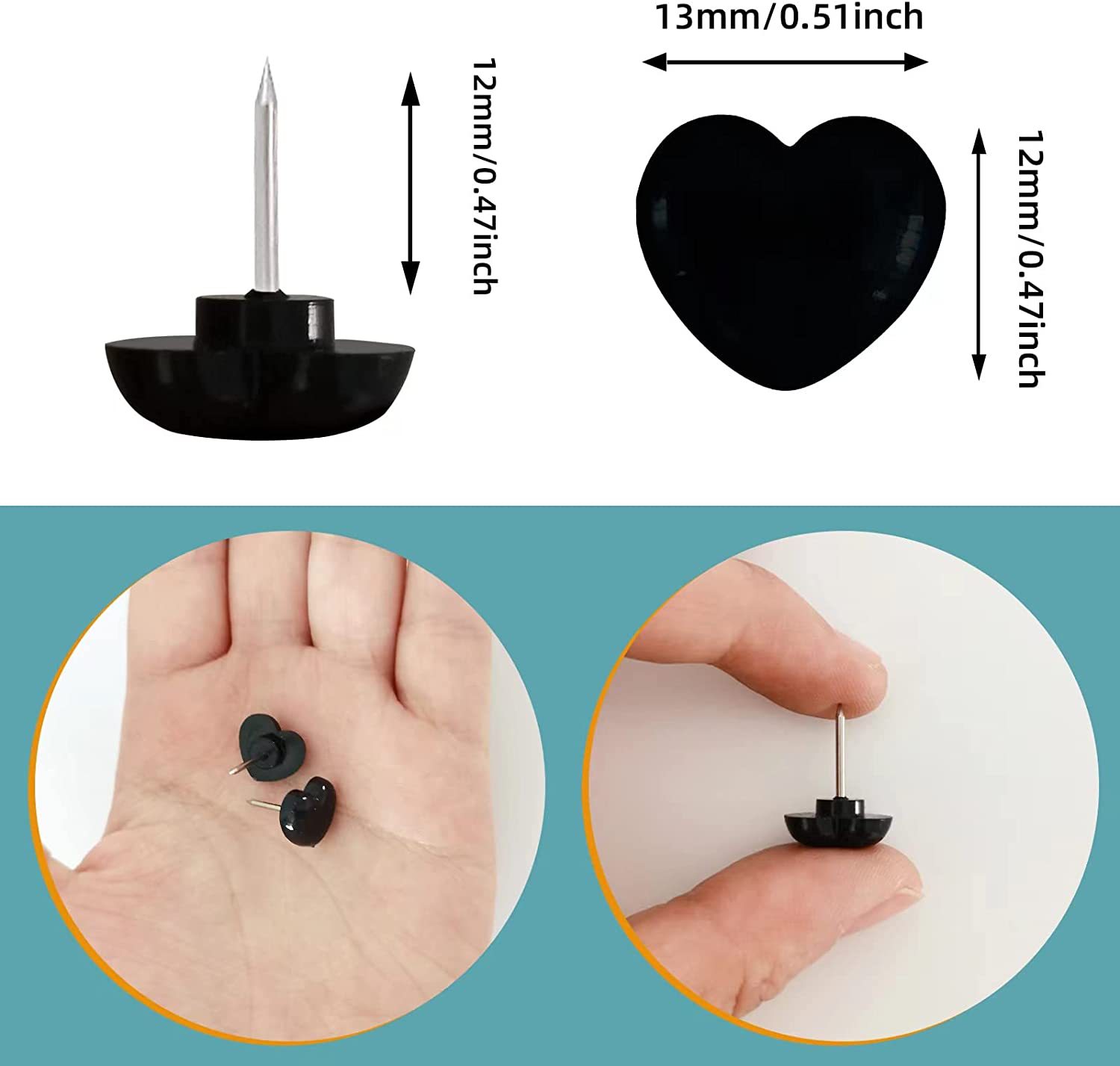 150g Weight Class Occasion Plastic Material Solid Color Pattern Fashion Style Fashion Solid Color Black Heart Shape Plastic Flat Head Nail Pushpin 1