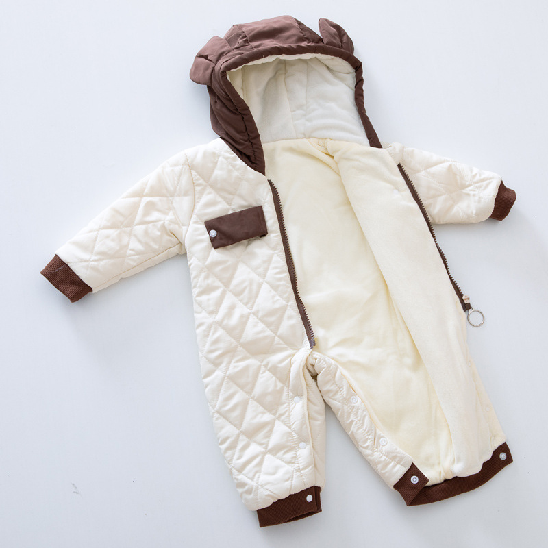 Bebé engrosada ropa de invierno de una sola pieza bebé niña forma de dibujos animados mono acolchado lindo bebé de moda de los niños mameluco Outwear image 4