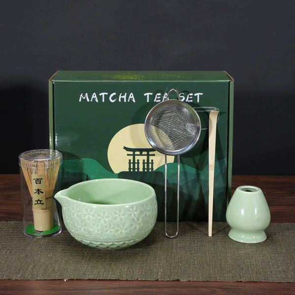 Green matcha, tea cup, set, 5 pieces