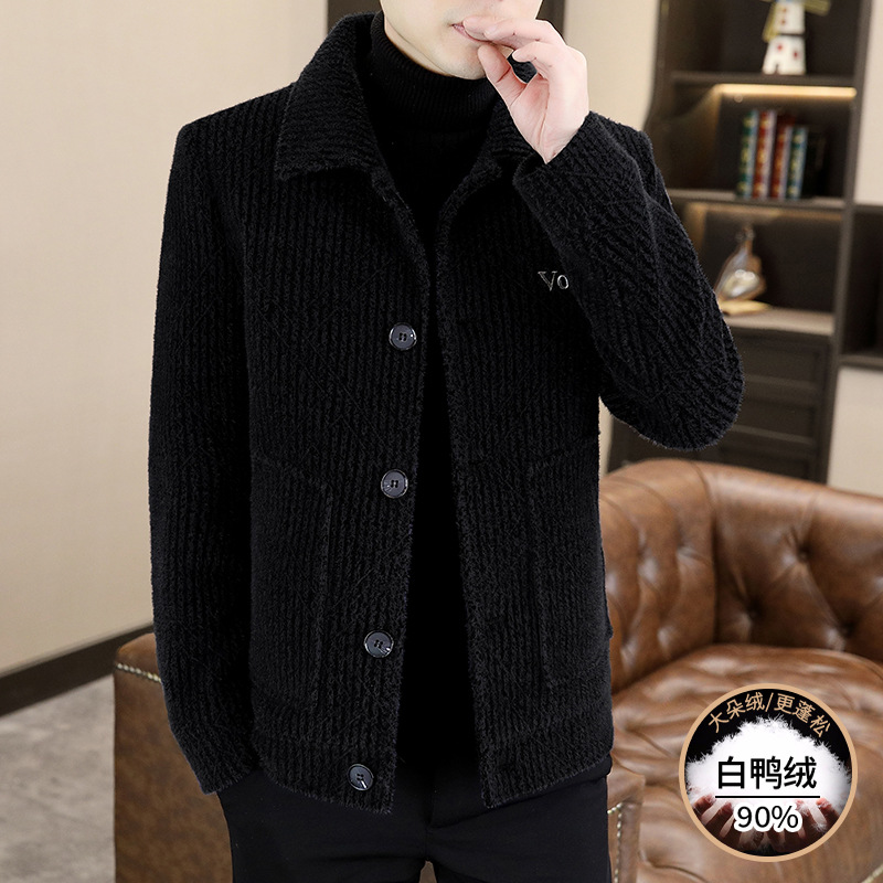 [White Duck Down] New Woolen Coat Men's Black Gold Down Jacket for Autumn and Winter