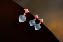 天然女王贝磨砂白水晶吊坠耳钉耳坠s925银吊坠耳饰套装女