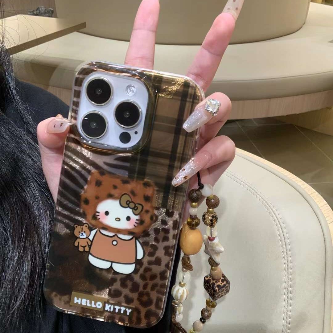 Otoño e invierno nuevo estilo estampado de leopardo costura kt para iPhone15 funda para teléfono móvil 16ProMax Apple 14 chica 13 cadena