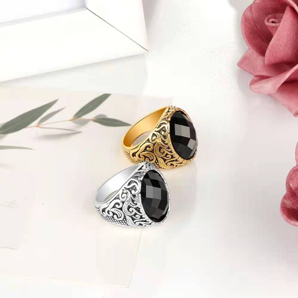 Retro Geometric Alloy Plating Inlay Resin Men's Rings display picture 2