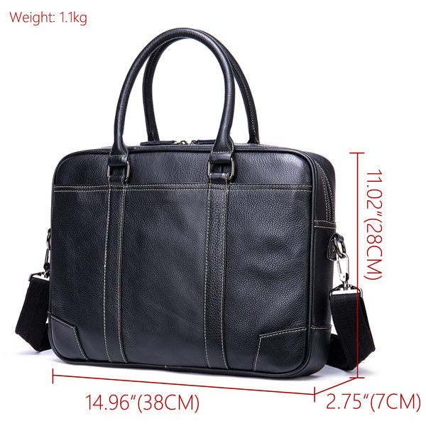 Túi công sở da bò thật dành cho nam, cặp tài liệu đựng laptop 14 inch, túi xách tay kiêm đeo chéo — 9879-2 dây kéo đơn nhỏ màu be đen (38*27*7cm), Dây kéo Đôi Lớn 9879 dây màu đen trắng (41*31*10cm), Dây kéo đôi nhỏ 9879 dây màu đen trắng (38*29*9cm)