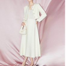 MandyZha手工珍珠镶钻纯呢外套女秋冬温柔粉色短款大衣套装