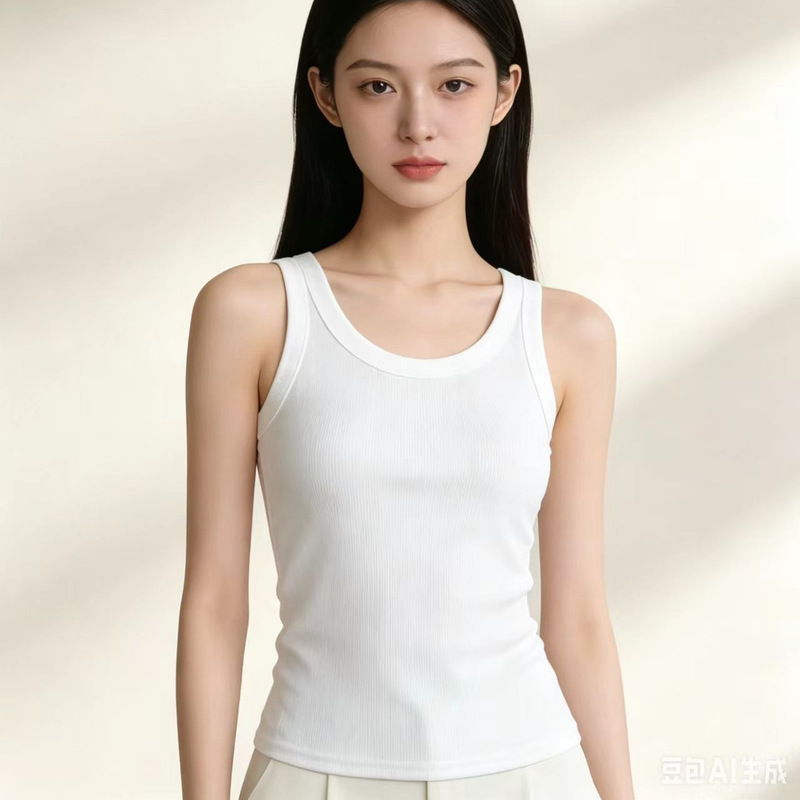 2026 New Style Ribbed Camisole for Women, Wide Shoulder Straps, Versatile, Anti-Exposure, Slim-Fit Base Layer Top