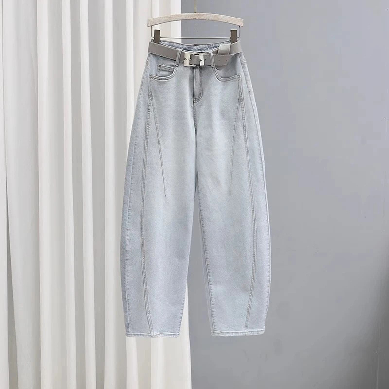 Morandi Gray Scimitar Jeans for Women, 2026 Spring/Summer High-Waisted Slim-Fit Casual Trendy Dad Pants