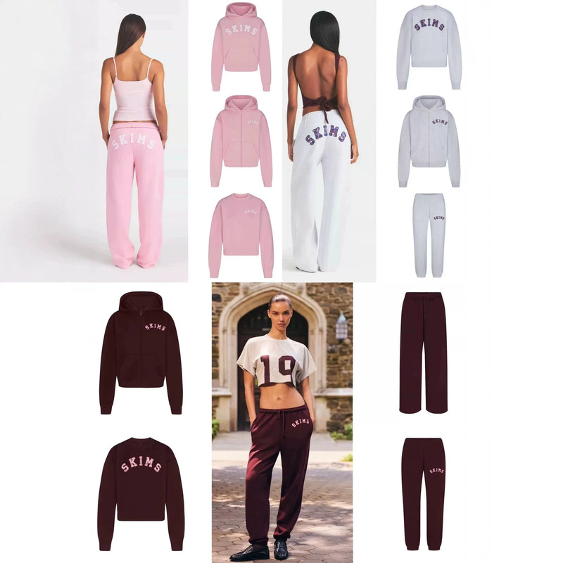 Skims sweatshirt and sweatpants, autumn and winter classic kangaroo pocket loose casual hooded zip-up sweatshirt casual set